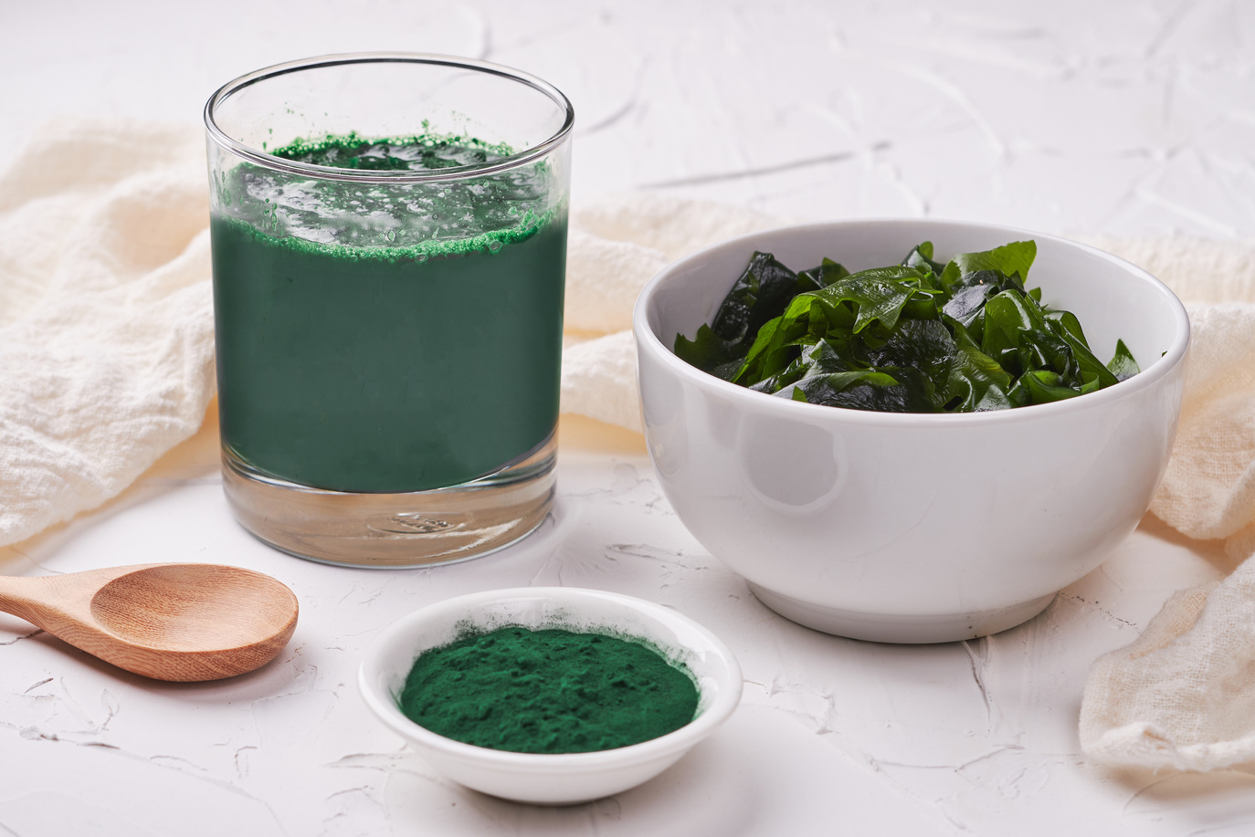 Seaweed and Spirulina Powder in White Bowl